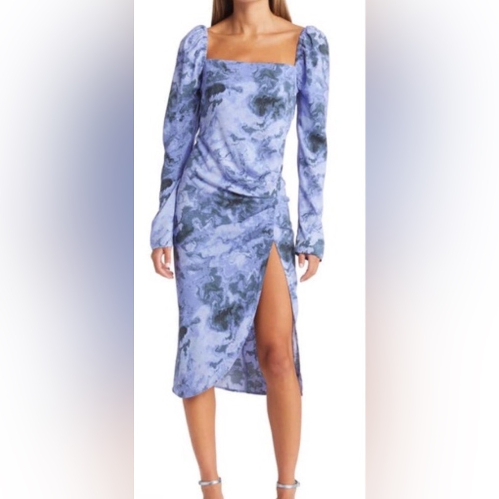 Chic Long Sleeve Marble Dress in Blue Sz Small NWT